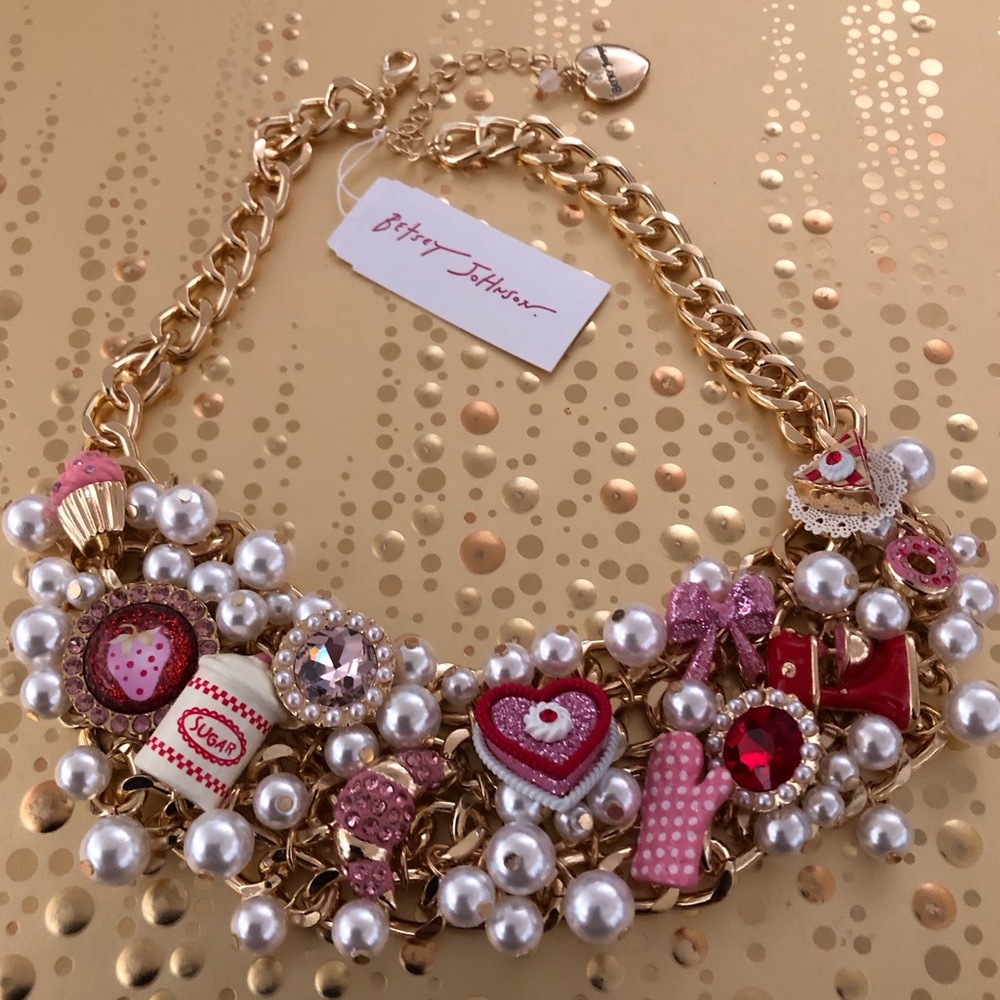 Authentic Betsey Johnson Necklace - Baking Bib Statement, Baking Charms, NWT